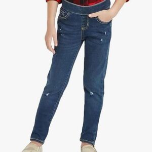 Girls Jeans Size 14 Slim Mid Rise Distressed Dark Blue ~ Cat & Jack 🌻NEW🌻Pullup